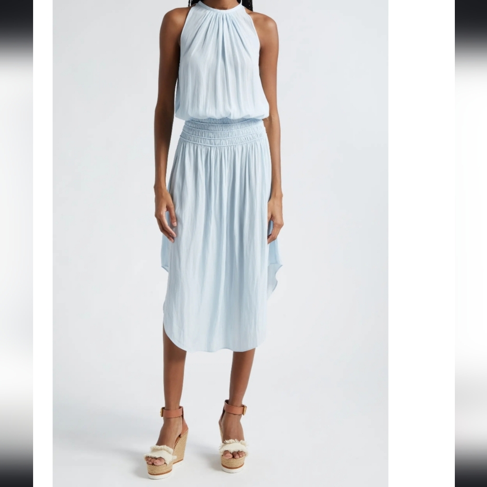 Ramy brook Audrey Smocked Waist Sleeveless Midi Dress crystal blue